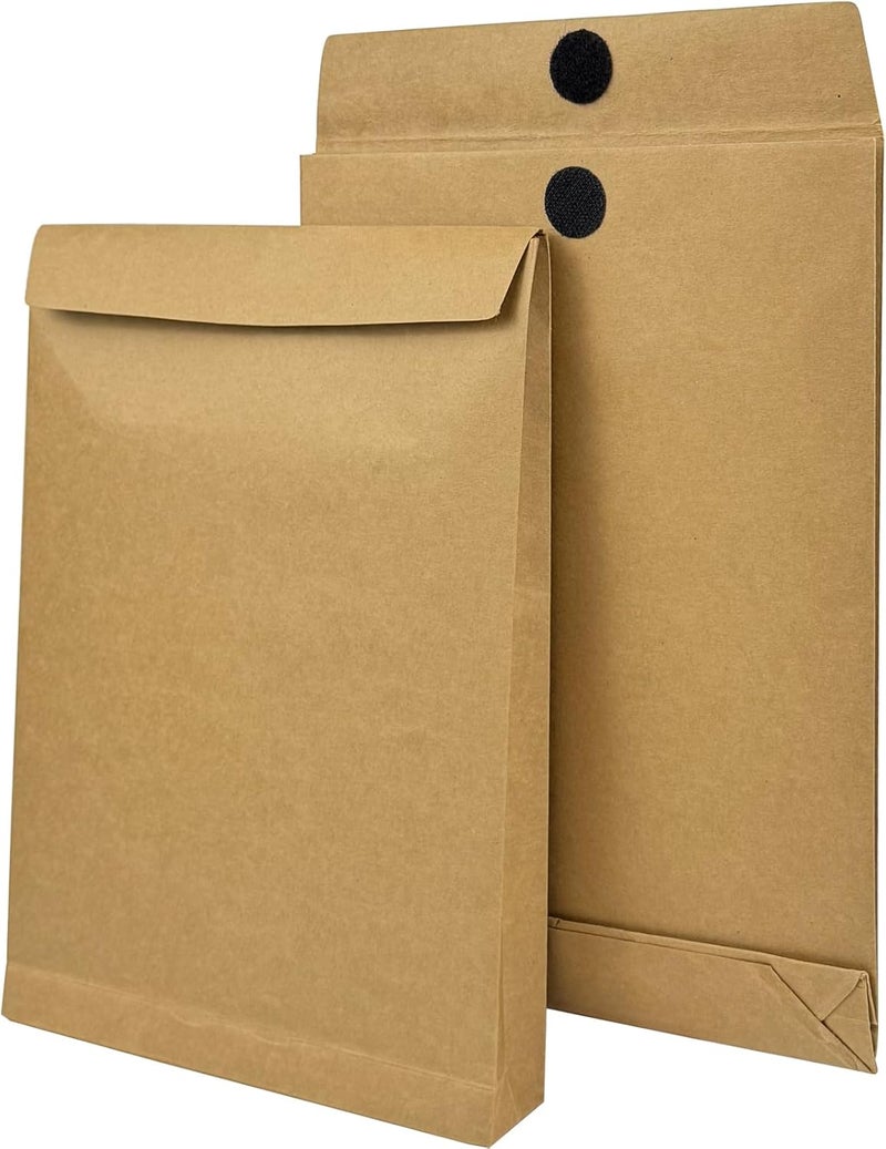 Neehows 25 Pack Expandable Large Kraft Envelopes, 9.3" x 13" Big Mailing Envelopes Hook-and-Loop Closure Anti Tear Catalog Envelopes for Business Office Paper Documents File Storage - Brown - Image 3